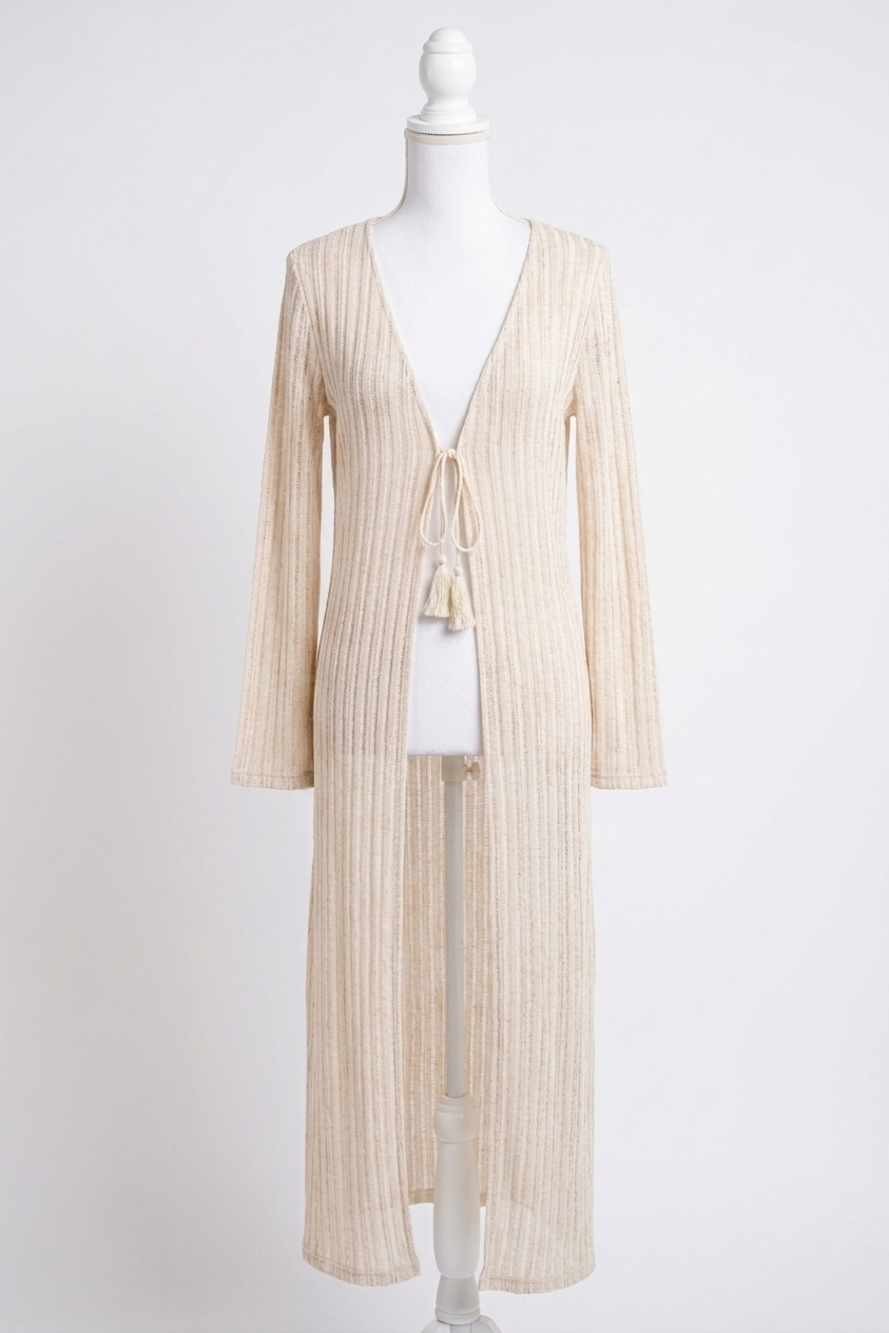NEW PAPARAZZI needle out knit tie front maxi duster in ivory
